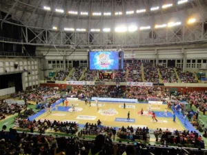 A crowded indoor stadium for an All Star basketball event