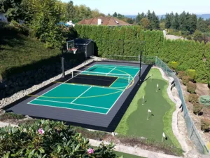Outdoor multi-sport court with putting green