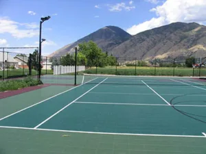 "Backyard tennis court in Mapleton, Utah"