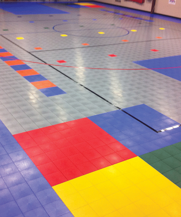 Schoolyard court featuring four square and hopscotch